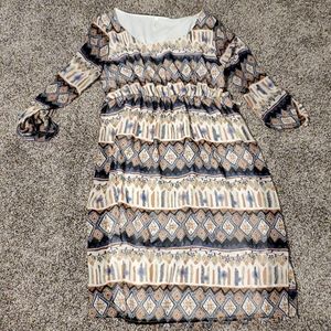 Pink blush maternity tribal print midi dress Sz M